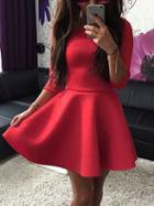 Romwe Round Neck Slim Flare Red Dress