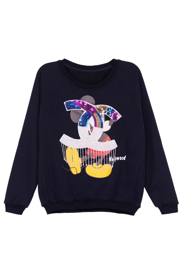 Romwe Romwe Mickey Under Double C Print Long-sleeved Sweatshirt
