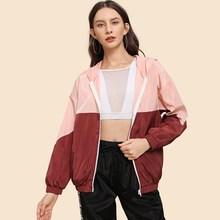 Romwe Two Tone Zipper Up Hoodie Jacket