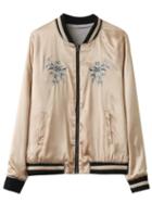 Romwe Apricot Embroidery Contrast Trim Reversible Jacket