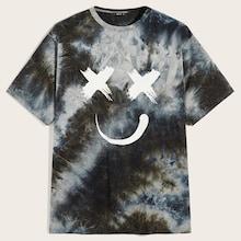 Romwe Guys Smile Print Tie Dye Tee