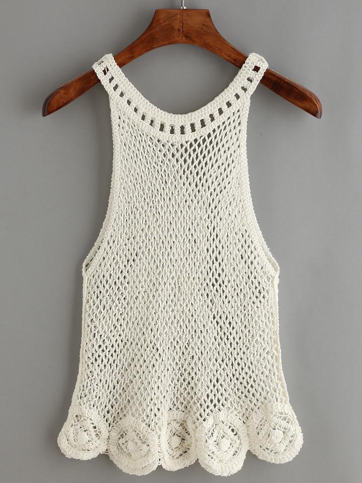 Romwe Crochet Hollow Out Tank Top
