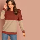 Romwe Two Tone Long Sleeve Pullover