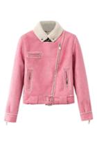 Romwe Zippered Pink Short Style Coat