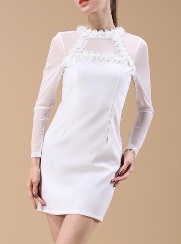 Romwe With Bead Appliques Sheer Mesh Bodycon Dress