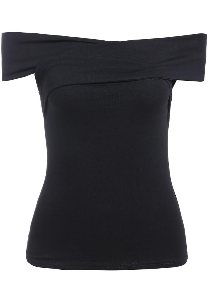 Romwe Black Off The Shoulder Slim Blouse