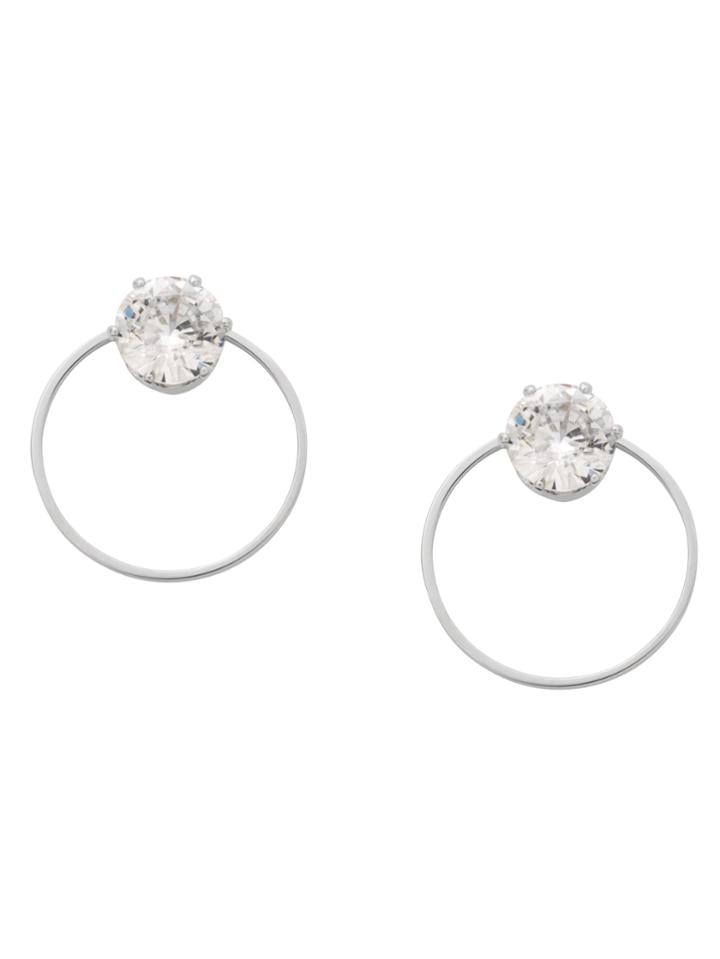 Romwe Silver Rhinestone Top Hoop Studs