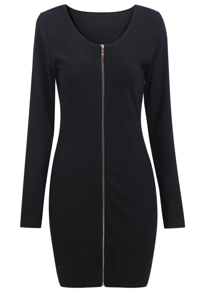 Romwe With Zipper Long Sleeve Bodycon Dress