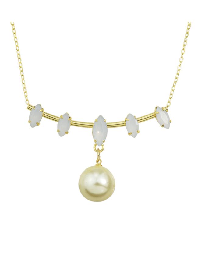 Romwe White Enamel Hanging Pearl Necklace
