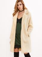 Romwe Apricot Faux Shearling Drop Shoulder One Button Coat