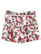 Romwe Multicolor Pockets Zipper Side Cherry Print Shorts With Belt