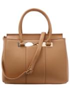 Romwe Twist Metal Plate Embellished Structured Tote Bag - Apricot