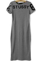 Romwe Grey Short Sleeve Stussy 8 Print Dress