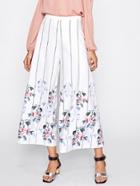 Romwe Striped And Flower Print Culotte Pants