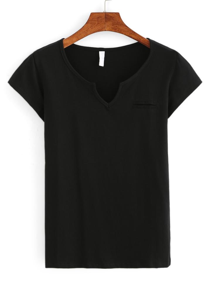 Romwe Plain V-cut Neck T-shirt