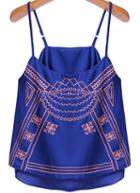 Romwe Spaghetti Strap Embroidered Chiffon Blue Vest