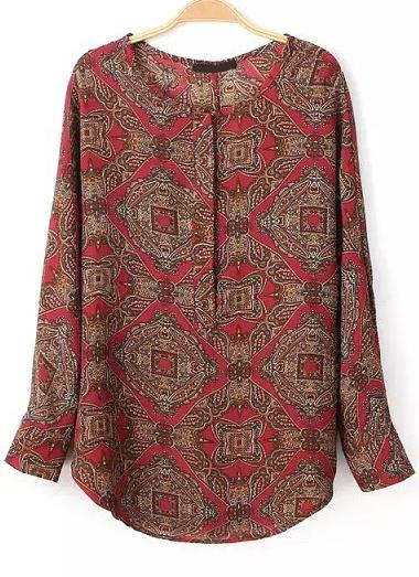 Romwe Vintage Floral Print Blouse