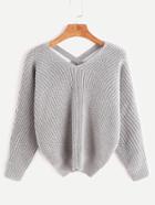 Romwe Grey Double V Neck Criss Cross Sweater
