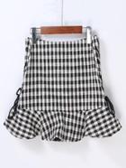 Romwe Eyelet Lace Up Side Ruffle Hem Skirt