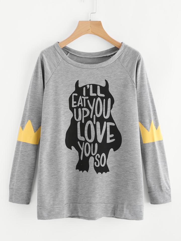 Romwe Slogan Print Marled Sweatshirt