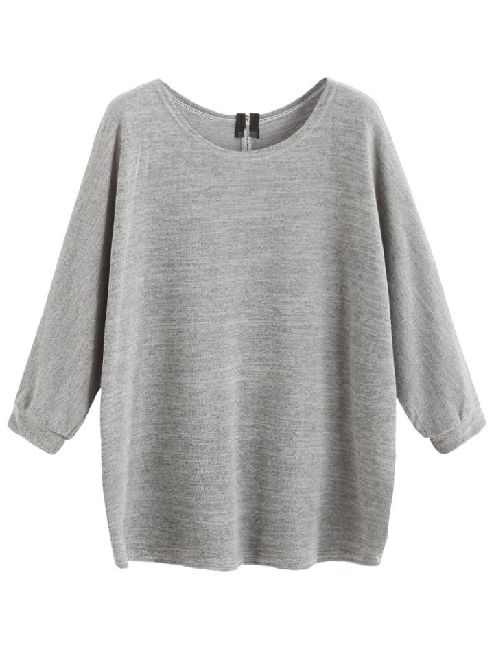 Romwe Grey Zipper Back T-shirt