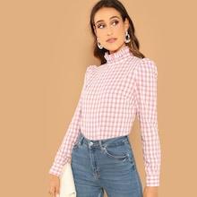 Romwe Frill Trim Plaid Top