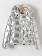Romwe Metallic Quilted Padded Coat With Hood