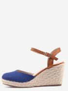 Romwe Round Toe Ankle Strap Wedges - Blue Canvas