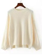 Romwe Dip Hem Ribbed Beige Jumper