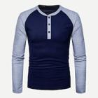 Romwe Men Color-block Raglan Sleeve Henley Tee