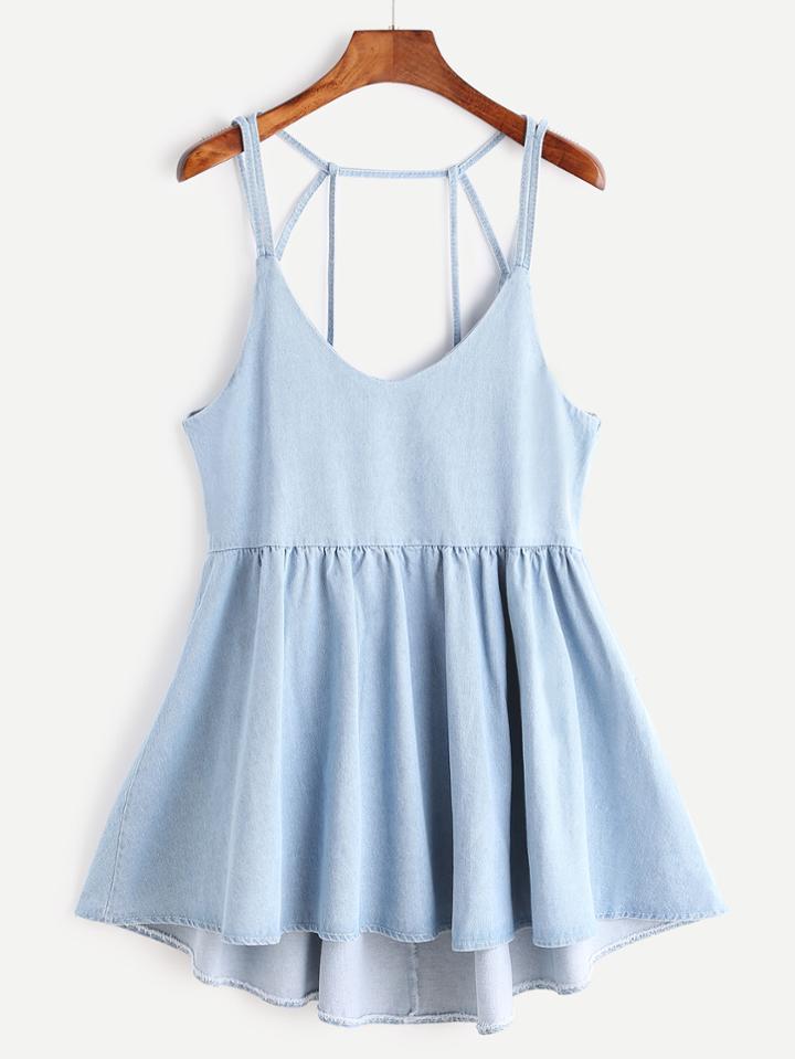 Romwe Strappy Back Detail Flare Denim Cami Dress