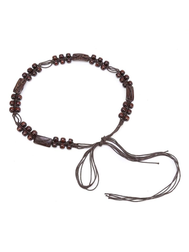 Romwe Wood Beaded Woven Belt