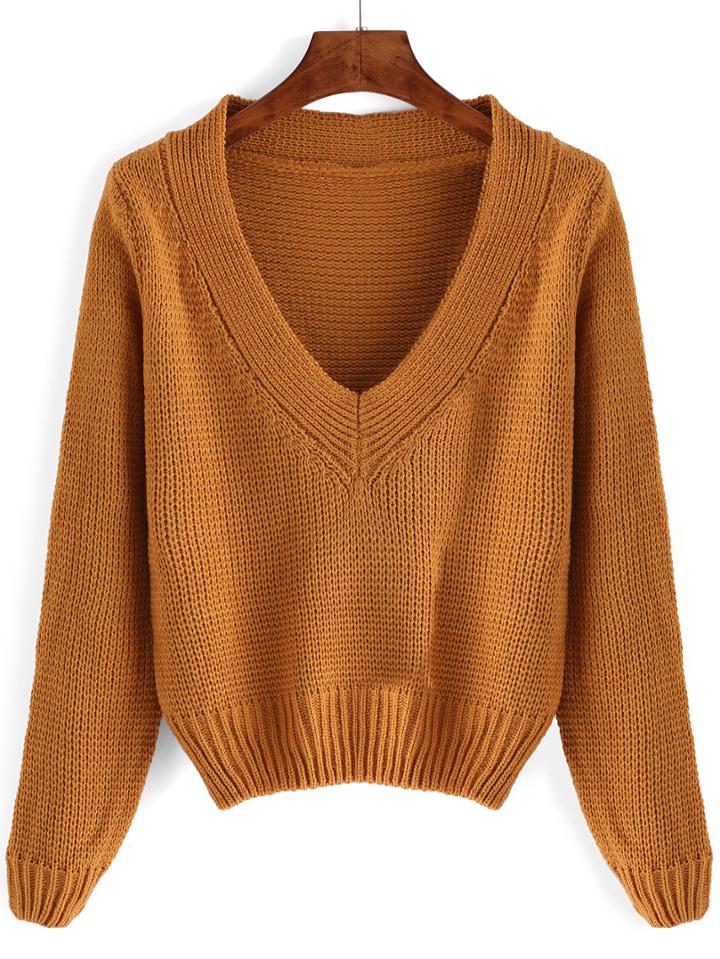Romwe V Neck Long Sleeve Jumper