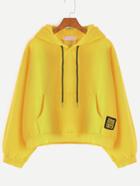 Romwe Yellow Embroidered Patch Drawstring Hooded Pocket Sweatshirt
