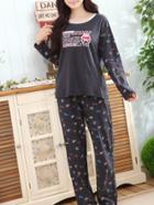 Romwe Car Print Tee & Pants Pj Set