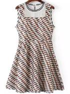 Romwe Geometric Print Sheer Neck A-line Dress
