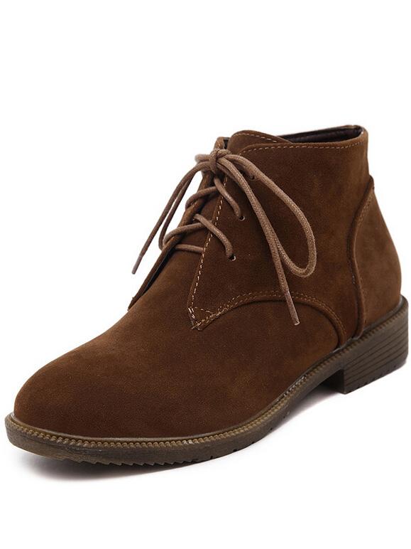 Romwe Brown Round Toe Lace Up Boots