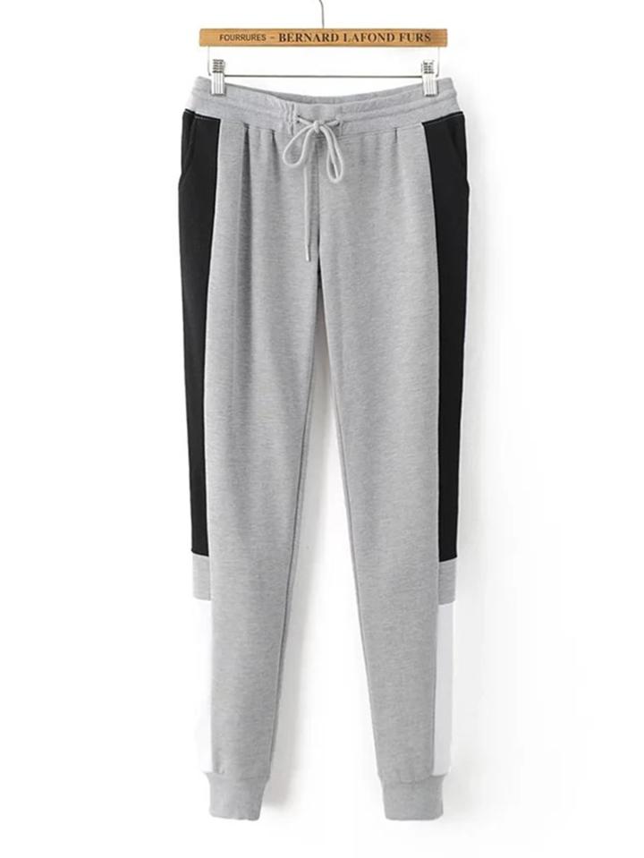 Romwe Color Block Tape Drawstring Sweatpants