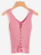 Romwe Lace Up Front Ribbed Tank Top