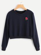 Romwe Rose Embroidered Patch Sweatshirt