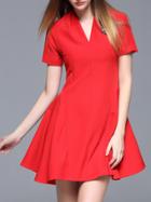 Romwe Red V Neck Beading A-line Dress