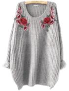 Romwe Embroidered Flower Patch Jumper