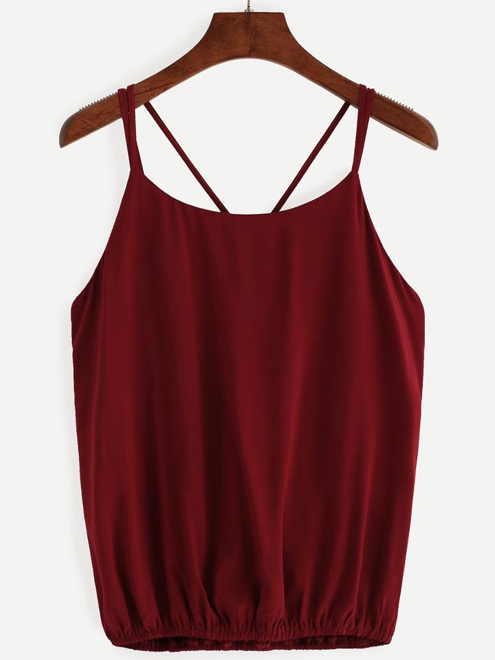 Romwe Burgundy Spaghetti Strap Wrap Cami Top