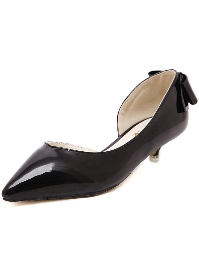 Romwe Black Point Toe Side Cutout Bow Low Heeled Pumps