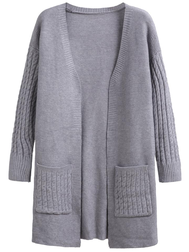 Romwe Grey Dual Pockets Front Cable Cardigan