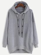 Romwe Light Grey Drop Shoulder Drawstring Hooded Sweatshirt
