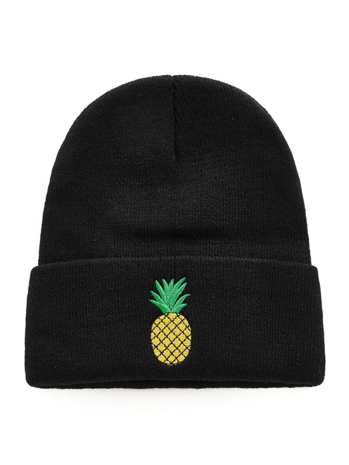 Romwe Embroidered Pineapple Beanie Hat