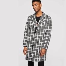 Romwe Guys Notch Collar Button Up Grid Coat