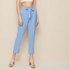 Romwe Solid Self Tie Paperbag Pants