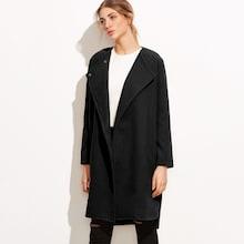 Romwe Solid Slit Side Curved Hem Coat